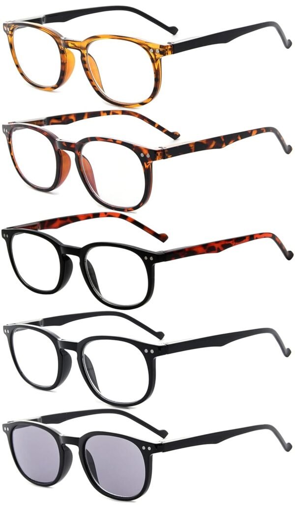 5-Pack Spring Hinges Reading Glasses Includes Sun Readers +1.50