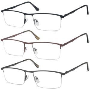 Eyekepper 3 Stueck Klassische Halbrand Lesebrille mit Federscharnier Metall Lesehilfe für Herren +0.50