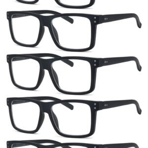 Eyekepper Pack of 5 Women's and Men's Reading Glasses with Large Square Lenses and Spring Hinges - Black +1.50