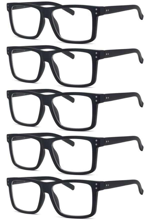 Eyekepper Pack of 5 Women's and Men's Reading Glasses with Large Square Lenses and Spring Hinges - Black +1.50